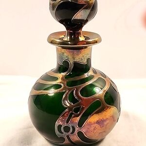 Antique Gorham Green Glass Purfume Bottle Sterling Silver Overlay D940 Signed